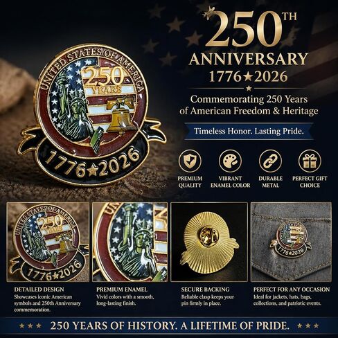 America 250 Pin 5Pcs, Patriotic Lapel Pins for Men & Women Clothes, 250 Anniversary usa Merchandise, Independence Day Gifts in Kuwait