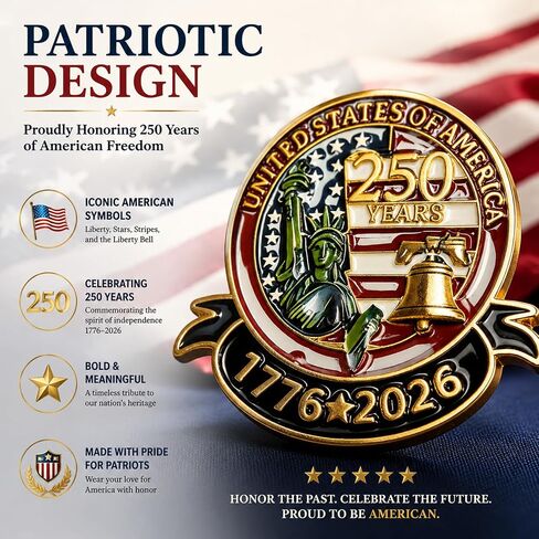 America 250 Pin 5Pcs, Patriotic Lapel Pins for Men & Women Clothes, 250 Anniversary usa Merchandise, Independence Day Gifts in Kuwait