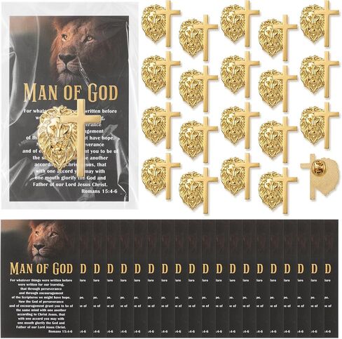 Retrowavy Man of God Gifts Father's Day Pins Lion-shaped Cross Pin Set with Christian Card Christian Fathers Day for Church, Father, Dad, Husband, Grandpa, Male Friends, Coworker in Kuwait