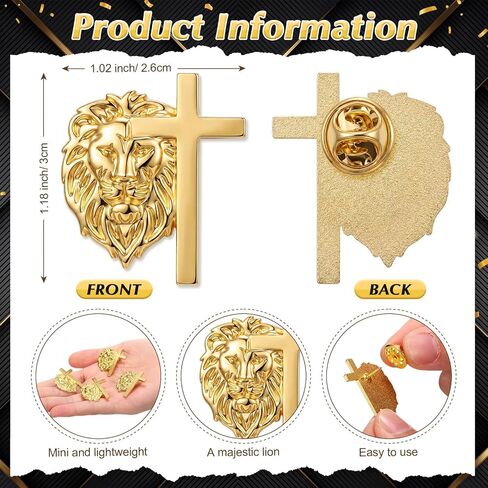 Retrowavy Man of God Gifts Father's Day Pins Lion-shaped Cross Pin Set with Christian Card Christian Fathers Day for Church, Father, Dad, Husband, Grandpa, Male Friends, Coworker in Kuwait