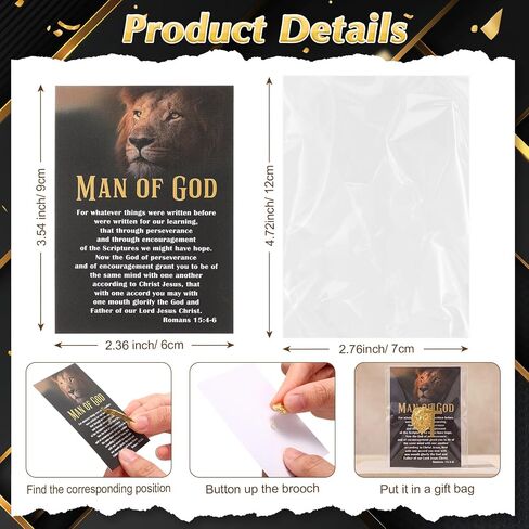Retrowavy Man of God Gifts Father's Day Pins Lion-shaped Cross Pin Set with Christian Card Christian Fathers Day for Church, Father, Dad, Husband, Grandpa, Male Friends, Coworker in Kuwait