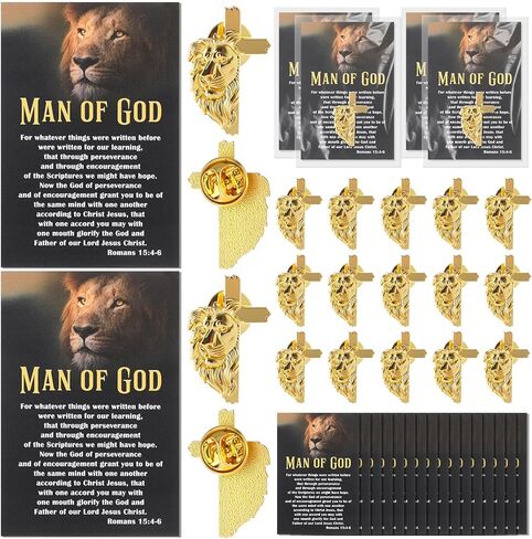 Retrowavy Man of God Gifts Father's Day Pins Lion-shaped Cross Pin Set with Christian Card Christian Fathers Day for Church, Father, Dad, Husband, Grandpa, Male Friends, Coworker in Kuwait