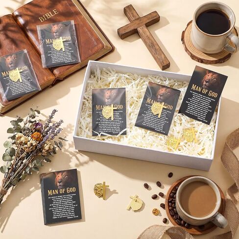 Retrowavy Man of God Gifts Father's Day Pins Lion-shaped Cross Pin Set with Christian Card Christian Fathers Day for Church, Father, Dad, Husband, Grandpa, Male Friends, Coworker in Kuwait