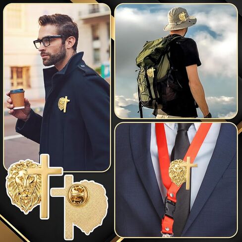 Retrowavy Man of God Gifts Father's Day Pins Lion-shaped Cross Pin Set with Christian Card Christian Fathers Day for Church, Father, Dad, Husband, Grandpa, Male Friends, Coworker in Kuwait