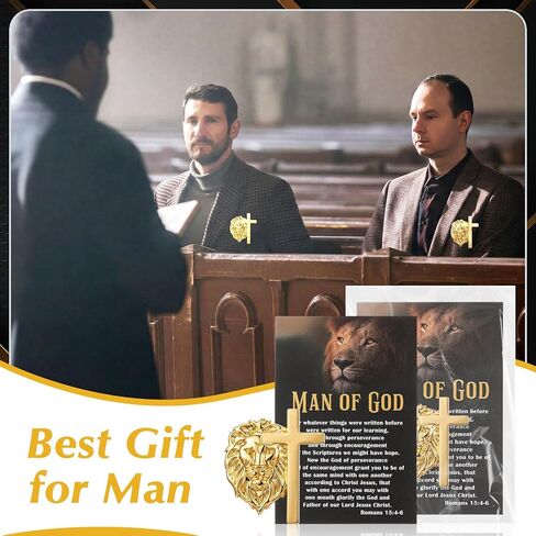 Retrowavy Man of God Gifts Father's Day Pins Lion-shaped Cross Pin Set with Christian Card Christian Fathers Day for Church, Father, Dad, Husband, Grandpa, Male Friends, Coworker in Kuwait
