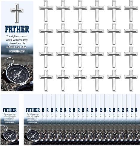 Kigeli 24 Sets Christian Fathers Day Gifts for Church Bulk Cross Lapel Pin with Bookmarks Religious Cross Pins Christian Gifts for Men Father's Day Dad Pastor Husband Church Supplies in Kuwait