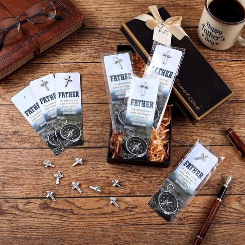 Kigeli 24 Sets Christian Fathers Day Gifts for Church Bulk Cross Lapel Pin with Bookmarks Religious Cross Pins Christian Gifts for Men Father's Day Dad Pastor Husband Church Supplies in Kuwait