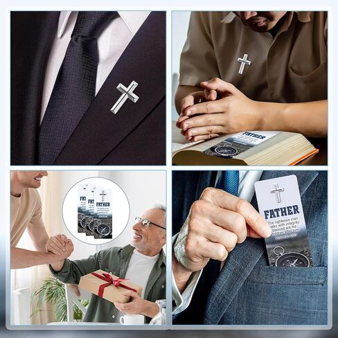 Kigeli 24 Sets Christian Fathers Day Gifts for Church Bulk Cross Lapel Pin with Bookmarks Religious Cross Pins Christian Gifts for Men Father's Day Dad Pastor Husband Church Supplies in Kuwait