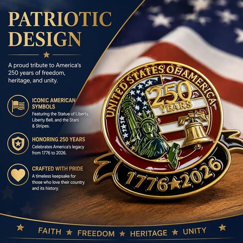 America 250 Pins 5 Pcs, 250 Anniversary USA Merchandise: Freedom America 250 Pin, Patriotic Lapel Pins for Men, Women, Independence Day in Kuwait