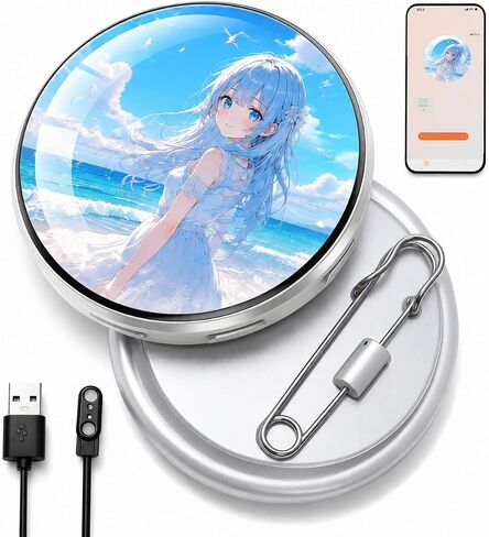 Digital Pin Digital Badge with Image Video GIF and Scrolling Text Display with Touch Screen Customizable Anime Style Wearable, Smart Button for Fan Events, Cosplay and Fandoms (Gray) in Saudi Arabia