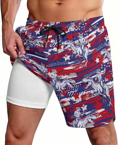 Men's Swim Trunks Funny Dinosaur with Compression Lining Quick Drying Hawaiian Board Shorts with Pockets for Beach in Saudi Arabia