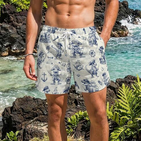 Men's Swim Trunks Funny Dinosaur with Compression Lining Quick Drying Hawaiian Board Shorts with Pockets for Beach in Kuwait