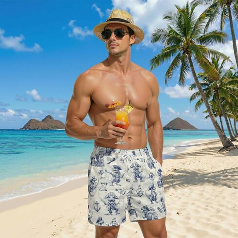 Men's Swim Trunks Funny Dinosaur with Compression Lining Quick Drying Hawaiian Board Shorts with Pockets for Beach in Kuwait