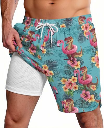 Men's Swim Trunks Funny Dinosaur with Compression Lining Quick Drying Hawaiian Board Shorts with Pockets for Beach in Kuwait