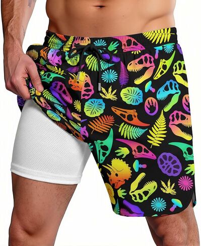 Men's Swim Trunks Funny Dinosaur with Compression Lining Quick Drying Hawaiian Board Shorts with Pockets for Beach in Kuwait