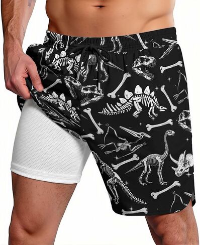 Men's Swim Trunks Funny Dinosaur with Compression Lining Quick Drying Hawaiian Board Shorts with Pockets for Beach in Kuwait