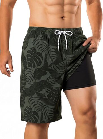 BRISIRA Mens Swim Trunks 10 Inch Inseam Compression Liner Bathing Suit Long Board Shorts Anti Chafe Quick Dry Beach Swimsuit in Kuwait