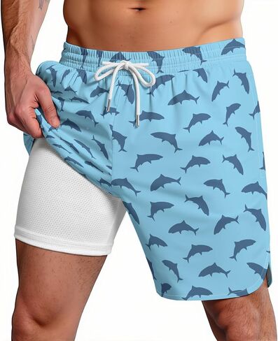 LHY Mens Funny Swim Trunks Quick Dry Beach Shorts with Compression Liner 2 in 1 Print Board Shorts for Vacation Surfing in Saudi Arabia