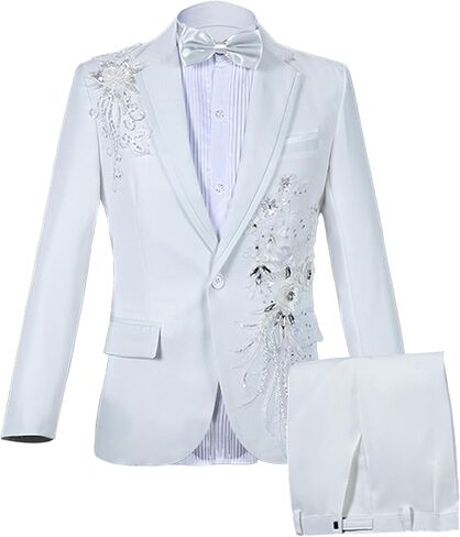 Mens 2 Pieces Luxury Embroidered Suits 1 Button Print Dinner Tuxedo Jacket Prom Wedding Elegant Blazer Dress Suit in Kuwait