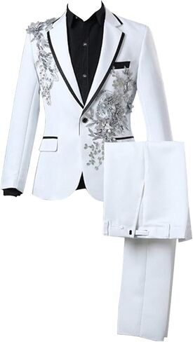 Mens 2 Pieces Luxury Embroidered Suits 1 Button Print Dinner Tuxedo Jacket Prom Wedding Elegant Blazer Dress Suit in Kuwait