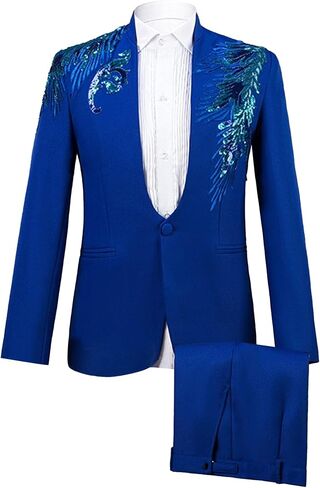 Mens 2 Pieces Luxury Embroidered Suits 1 Button Print Dinner Tuxedo Jacket Prom Wedding Elegant Blazer Dress Suit in Kuwait