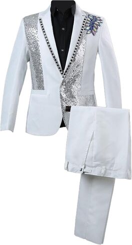 Mens 2 Pieces Luxury Embroidered Suits 1 Button Print Dinner Tuxedo Jacket Prom Wedding Elegant Blazer Dress Suit in Kuwait