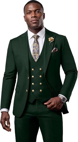 Wehilion 3 Piece Suits for Men Slim Fit Tuxedo Jacket Formal Wedding Prom Suit Double Breasted Blazer Vest and Pants in Saudi Arabia