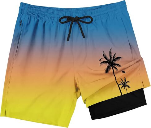 Lzzidou Men Swim Trunks with Compresssion Liner 7 Inch Inseam Board Shorts Bathing Suit with Zipper Pockets in Kuwait