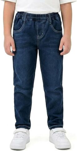 Boys Slim Fit Stretch Jeans Elastic Waist Pull-on Denim Pants with Pockets Kids School Size 8-12 in Kuwait