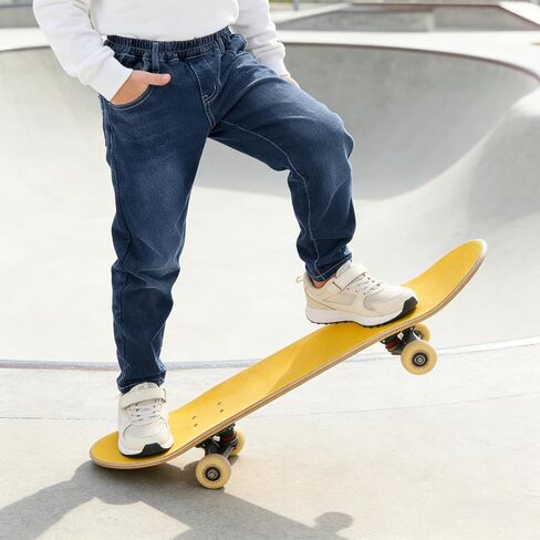 Boys Slim Fit Stretch Jeans Elastic Waist Pull-on Denim Pants with Pockets Kids School Size 8-12 in Kuwait