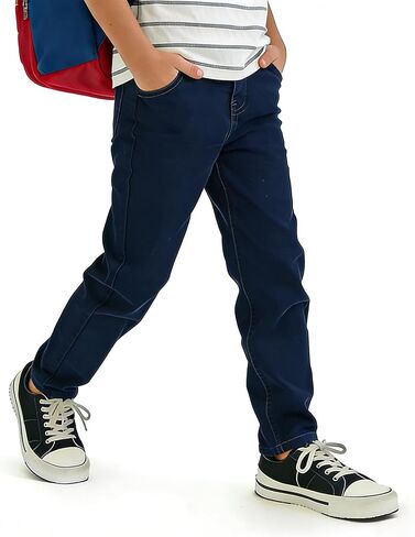 Boys Slim Fit Stretch Jeans Elastic Waist Pull-on Denim Pants with Pockets Kids School Size 8-12 in Kuwait