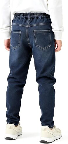 Boys Slim Fit Stretch Jeans Elastic Waist Pull-on Denim Pants with Pockets Kids School Size 8-12 in Kuwait