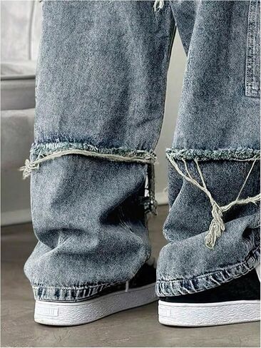 SHENHE Boy's Baggy Jeans Y2k Frayed Raw Trim Hip Hop Skater Jeans Wide Leg Denim Pants in Kuwait