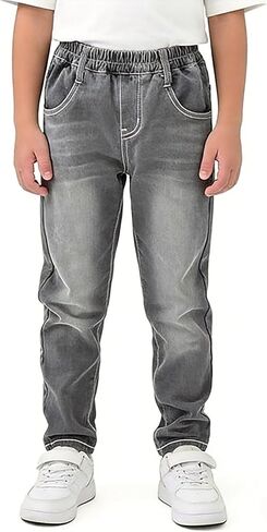 Boys Slim Fit Stretch Jeans Elastic Waist Pull-on Denim Pants with Pockets Kids School Size 8-12 in Kuwait