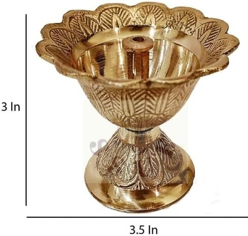 Brass Engraved Kamal Diya with Cotton Wick, 2.5 Inches Deepak Aarti Oil Lamp Pooja Puja Jyoti Diya Accessory Positivity,Success,Health,Wealth,Worship Religious Temple/Mandir Festival Diwali Gift in Saudi Arabia