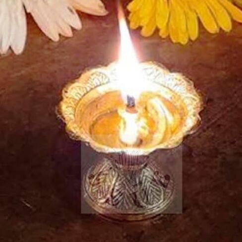 Brass Engraved Kamal Diya with Cotton Wick, 2.5 Inches Deepak Aarti Oil Lamp Pooja Puja Jyoti Diya Accessory Positivity,Success,Health,Wealth,Worship Religious Temple/Mandir Festival Diwali Gift in Saudi Arabia