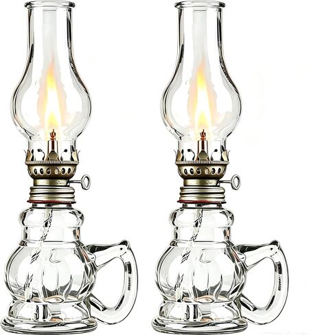 Oil Lamp 2PCS Vintage Glass Oil Lamp with Handle - Portable Kerosene Hurricane Lamp for Home, Emergency Lighting, Wedding Centerpieces, Rustic Table Decor (Fuel Not Included) Thickened Material in Saudi Arabia