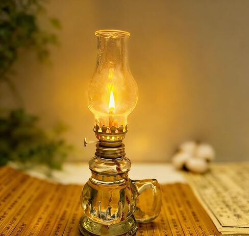 Oil Lamp 2PCS Vintage Glass Oil Lamp with Handle - Portable Kerosene Hurricane Lamp for Home, Emergency Lighting, Wedding Centerpieces, Rustic Table Decor (Fuel Not Included) Thickened Material in Saudi Arabia