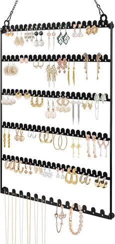 6 Tier Earring Holder Wall Mounted Hanging Earring Organizer, Earring Display Storage with 123 Holes and 129 Grooves Jewelry Organizer Tree for Stud/Hoop/Dangle Earrings Necklace（Black） in Saudi Arabia