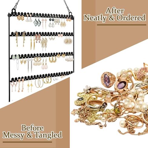 6 Tier Earring Holder Wall Mounted Hanging Earring Organizer, Earring Display Storage with 123 Holes and 129 Grooves Jewelry Organizer Tree for Stud/Hoop/Dangle Earrings Necklace（Black） in Saudi Arabia