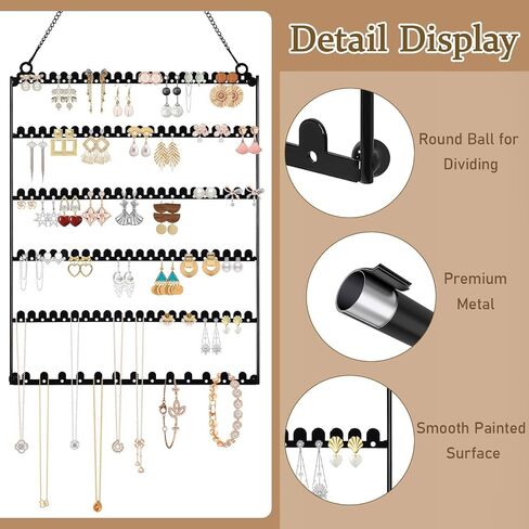6 Tier Earring Holder Wall Mounted Hanging Earring Organizer, Earring Display Storage with 123 Holes and 129 Grooves Jewelry Organizer Tree for Stud/Hoop/Dangle Earrings Necklace（Black） in Saudi Arabia