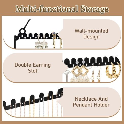 6 Tier Earring Holder Wall Mounted Hanging Earring Organizer, Earring Display Storage with 123 Holes and 129 Grooves Jewelry Organizer Tree for Stud/Hoop/Dangle Earrings Necklace（Black） in Saudi Arabia