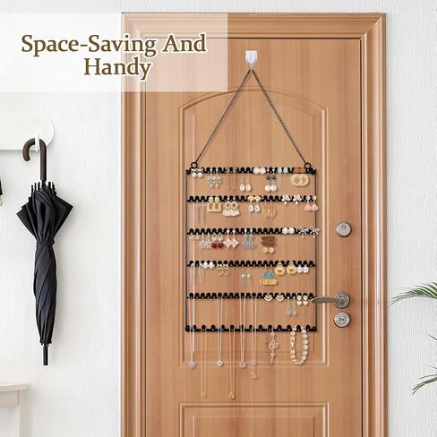 6 Tier Earring Holder Wall Mounted Hanging Earring Organizer, Earring Display Storage with 123 Holes and 129 Grooves Jewelry Organizer Tree for Stud/Hoop/Dangle Earrings Necklace（Black） in Saudi Arabia