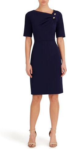 Anne Klein Women's Asymmetric Neckline Sheath Dress with Gold-Tone Button Detail in Kuwait