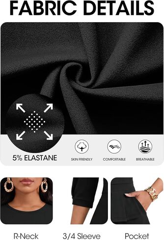 FANDEE Women's Wear to Work Midi Dress, Crew Neck A-line Peplum Church Office Business Dresses with Pockets in Kuwait