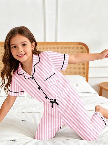 SANGTREE Girls & Women 100% Cotton Pajamas Set 3pcs Button Down Top with Long Pants & Shorts Sleepwear in Kuwait