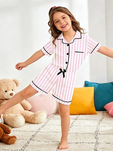 SANGTREE Girls & Women 100% Cotton Pajamas Set 3pcs Button Down Top with Long Pants & Shorts Sleepwear in Kuwait