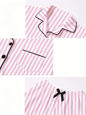 SANGTREE Girls & Women 100% Cotton Pajamas Set 3pcs Button Down Top with Long Pants & Shorts Sleepwear in Kuwait