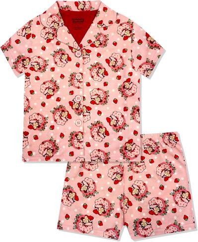 Strawberry Shortcake Girls Pajama Set - 2 Piece Cozy Pjs with Button Down Short Sleeve & Shorts For Kids - Official Product in Kuwait
