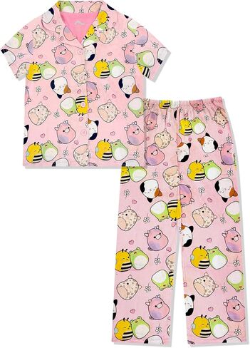 Squishmallows Girls Pajama Set - 2 Piece Girls Pjs Button Down Short Sleeve & Pants For Kids - Official Product in Kuwait